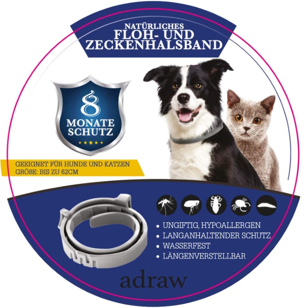 Zeckenhalsband für Hunde und Katzen gegen Zecken, Flöhe & Milben bis zu 8-Monatiger Schutz